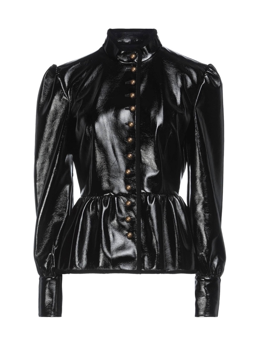 NWOT PHILOSOPHY DI LORENZO SERAFINI Black Patent Button-Front Peplum Jacket